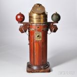 Walnut and Brass Compensating Ship's Binnacle, No. 15432, brass hood with hinged viewing door