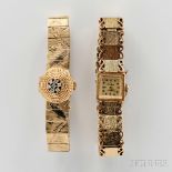 Two 14kt Gold Lady's Wristwatches, Switzerland, both 17-jewel movements in 14kt gold cases and