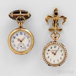 Two Jewel-set Ladies' Watches, both in open-face cases, a Girard Perregaux with enamel Arabic