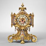 Renaissance Revival Mantel Clock, France, c. 1880, ornate gilt-brass case, hexagonal midsection with