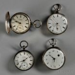 Four Silver English Key-wind Watches, 19th century, a consular hunter case watch with enamel Roman