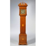 Thomas Mason Bucks Inlaid Oak Longcase Clock, London, arch-top hood with dentil molding above the