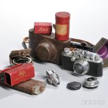 Leica Camera IIIA Model G and Two Lenses, Germany, c. 1938, chrome body, No. 294909 with Summar