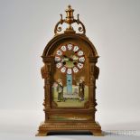 Tiffany & Co. Brass and Porcelain Mantel Clock, France, c. 1890, arch-top clock with central