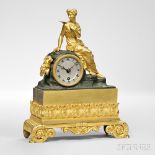 Diminutive LeRoy Gilt-brass Figural Mantel Clock, Paris, c. 1840, classical woman with a butterfly