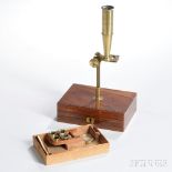 Unsigned Gould-type Botanical Field Microscope, c. 1830, lacquered brass instrument with rack-and-