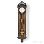 Mayer Year-duration Vienna Regulator Timepiece, Austria, stained fruitwood case topped by a carved