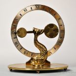 Mystery Clock by Richard Good, Seaford, United Kingdom, c. 1980, a pair of cast dolphins support the