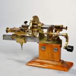 Swiss Watchmaker's Mandrel, 19th century, with worm gear-driven hand crank, 4-in. dia. faceplate