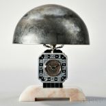 Cotna Art Deco Lamp Clock, France, c. 1930, nickel-plated domed lampshade over the squared clock