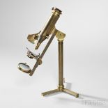 R. Couchoix Monocular Microscope, Paris, first half 19th century, lacquered brass instrument with