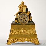 Gilt-brass Figural Mantel Clock, France, c. 1840, the classical figure of an artist with his