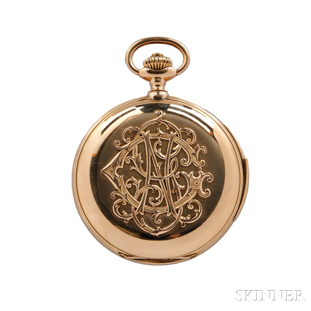 18kt Gold Minute Repeating Hunter Case Watch, Switzerland, c. 1900, enamel Arabic numeral dial - Image 3 of 3