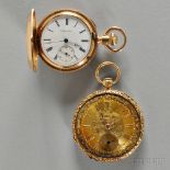 Two Swiss 14kt Gold Watches, one with an enamel Roman numeral dial marked Agassiz, stem-wind,