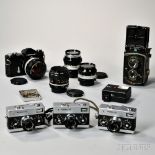 Rollei and Nikkormat Cameras and Lenses, a early Rolleiflex "Old Standard," three "Rollei 35," two