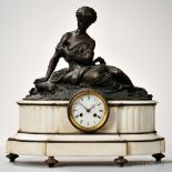 Bronze-mounted Marble Figural Mantel Clock, France, late 19th century, seated figure of a maiden