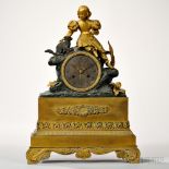 Gilt-brass Figural Mantel Clock, France, c. 1850, the gilt-brass female child resting on a rocky