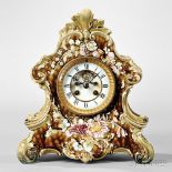 China Case Clock, France, c. 1890, floral-decorated case, brass bezel with beveled glass over the