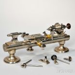 Lorch Watchmaker's Lathe, Germany, steel bed plate, pulley-driven head stock, adjustable tool