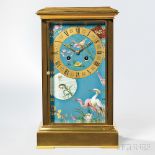 Brass and Porcelain Panel Shelf Clock, France, crystal regulator-style case, porcelain front and