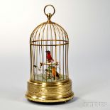 Two-bird Singing Automaton, Germany, 20th century, the brass case with repousse decoration and