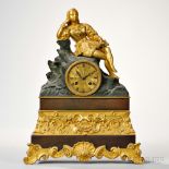 Gilt-brass Figural Mantel Clock, France, c. 1840, a figure of a schooler dressed in Renaissance