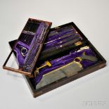 Leach & Greene Surgical Set, 19th century, crosshatched ebony handled implements marked as above,