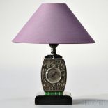 Cotna Art Deco Lamp Clock, France, c. 1930, lamp socket atop the silvered barrel-form body with