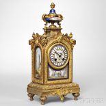 Gilt-brass and Porcelain Mantel Clock, French, c. 1880, porcelain and brass-mounted urn above the