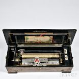 Six-air Mandoline Piccolo Cylinder Musical Box, Switzerland, 12 3/4-in. brass cylinder, dual