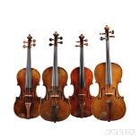 Viola and Three Violins, the Klingenthal viola unlabeled, one violin labeled Mathias Thier, one