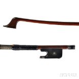 French Silver-mounted Violoncello Bow, Paul Jombar, c. 1890, the round stick with tinsel wrap