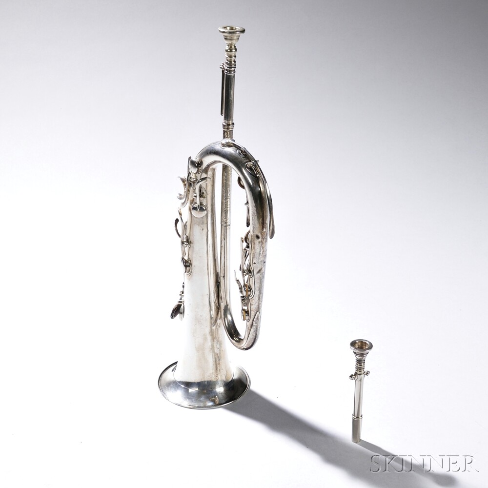 American Keyed Bugle, Henry Sibley, Boston, 1840, in E-flat with eleven keys, the single-loop silver - Image 9 of 17