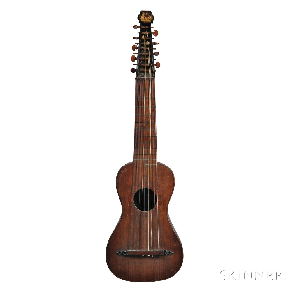 9-string Romantic Guitar, School of Edward Light, c. 19th Century, unlabeled, lacquered with gold