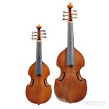 Two Violas da Gamba, Treble and Alto, c. 1960, unlabeled, length of backs 388, and 502 mm. Two