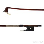 German Silver-mounted Violin Bow, Workshop of C.A. Nurnberger, c. 1925, the round stick with