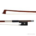 German Silver-mounted Violin Bow, E.M. Penzel, c. 1920, the octagonal stick with tinsel wrap stamped