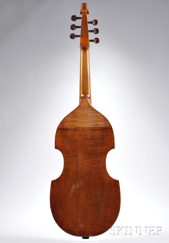 Bass Viola da Gamba, c. 1960, unlabeled, branded AH at back button, branded internally EN, length of - Image 2 of 2