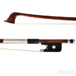 Silver-mounted Violoncello Bow, the round stick unstamped, weight 82.5 grams, (without tip).