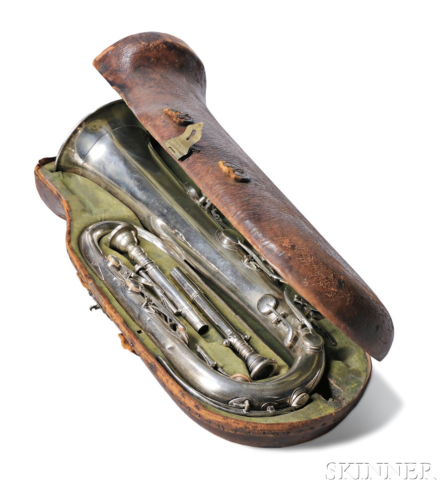 American Keyed Bugle, Henry Sibley, Boston, 1840, in E-flat with eleven keys, the single-loop silver