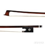 Silver-mounted Violin Bow, the round stick with herringbone inlays unstamped, weight 59.6 grams, (