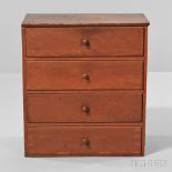 Shaker Small Four-drawer Pine Chest, Canterbury, New Hampshire, c. 1830-50, four equal size