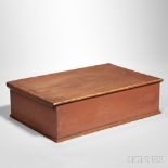 Shaker Red-painted Pine Rectangular Box, late 19th century, pine, sheet metal, and staple hinges,