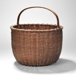 Shaker Basket, probably Canterbury, New Hampshire, round bottom and top, black ash, finely shaped