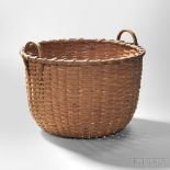 Shaker Ash Utility Basket, round bottom, round top, eared handles double-notched, "Church" written