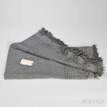 Shawl, wool, natural gray Merino or lamb's wool with over-dyed black wool striped border, twill