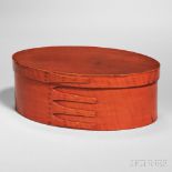 Shaker Bittersweet-stained Covered Oval Box, maple and pine, four elongated fingers on box, copper