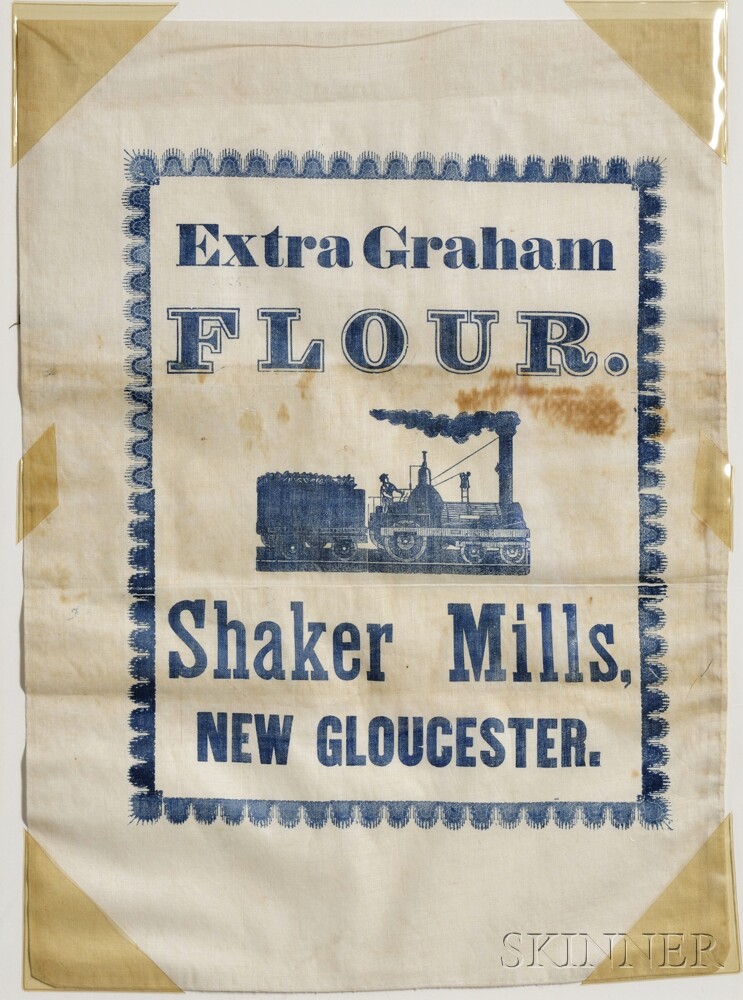 "Extra Graham" Shaker Flour Bag, Shaker Mills, New Gloucester, Maine, early 20th century, cotton bag