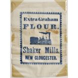 "Extra Graham" Shaker Flour Bag, Shaker Mills, New Gloucester, Maine, early 20th century, cotton bag