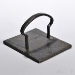 Wrought Iron Weight, iron weight with shaped arched handle, stamped illegibly, ht. 4 3/4, wd. 6 3/8,